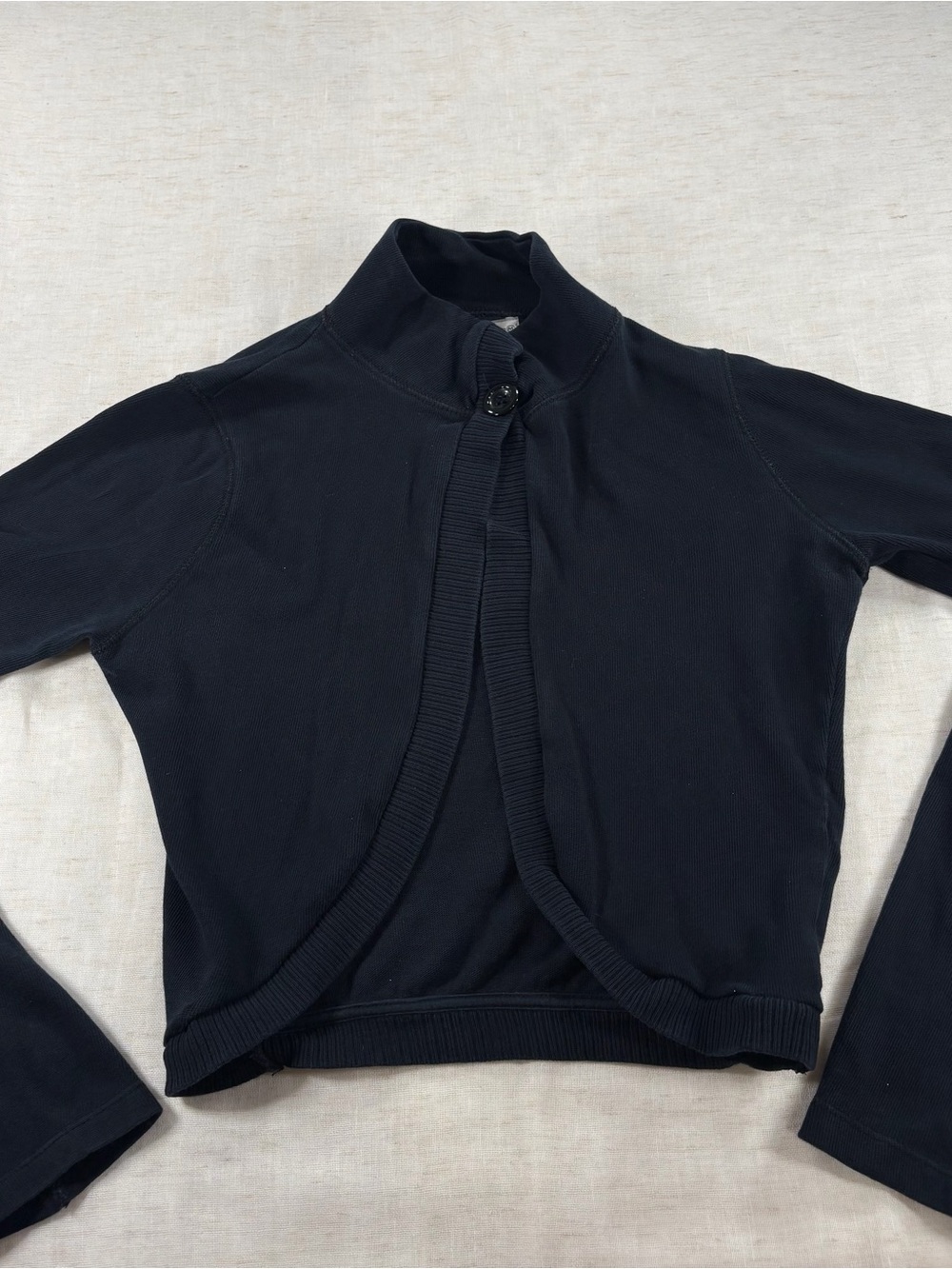 Zara Black Knit Cotton Mock Neck Button Cardigan Sweater Women Regular Size M